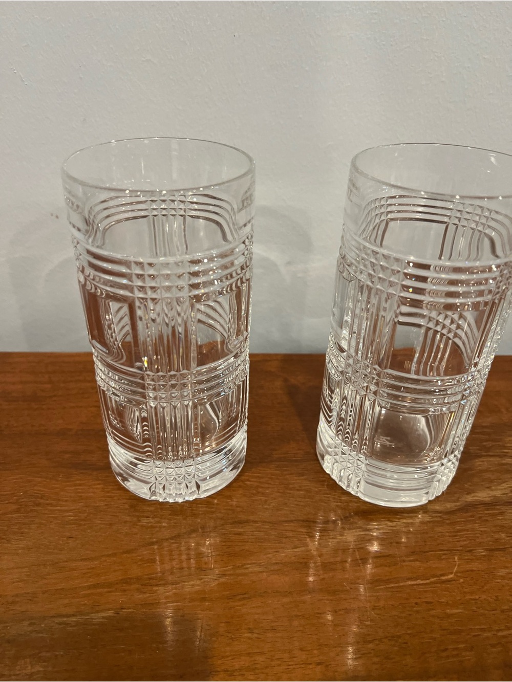 Set Of Two RALPH LAUREN Glen Plaid Fine Crystal High Ball Glass